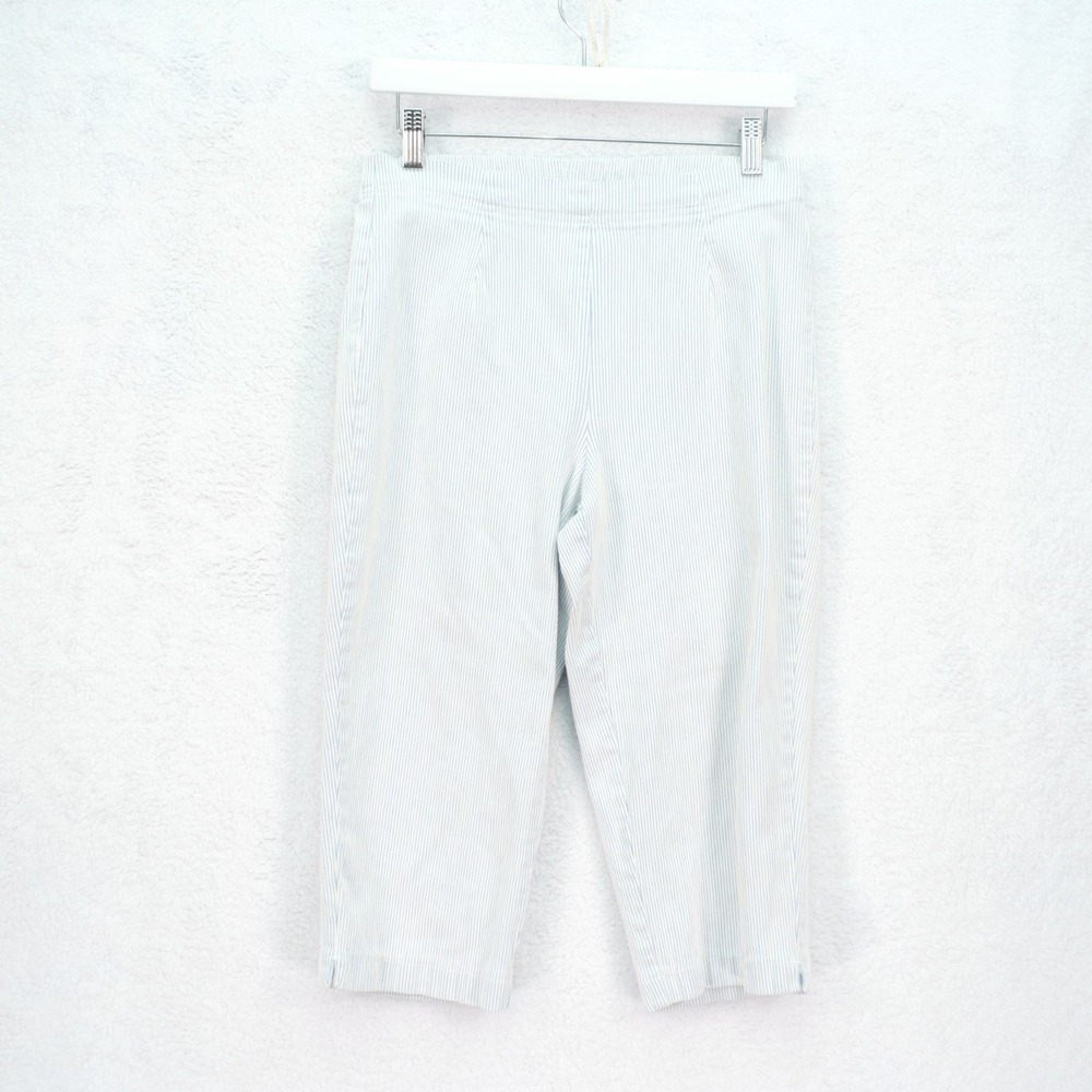Croft & Barrow Blue White Striped Pants Petite Stretch -10P 28 / 17- Capri High